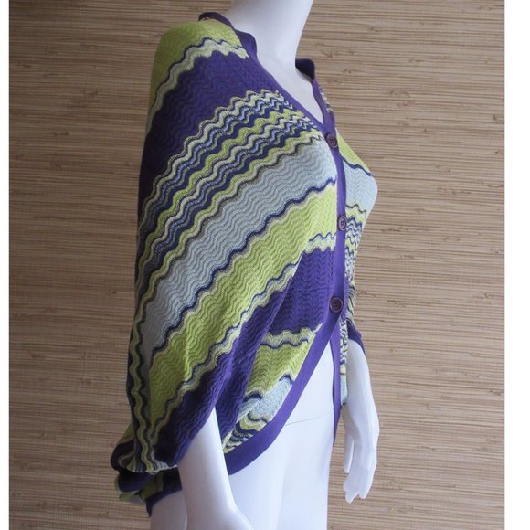 BCBGMaxAzria Multi Color Chevron Silk Blend Cardigan - Picture 4 of 5